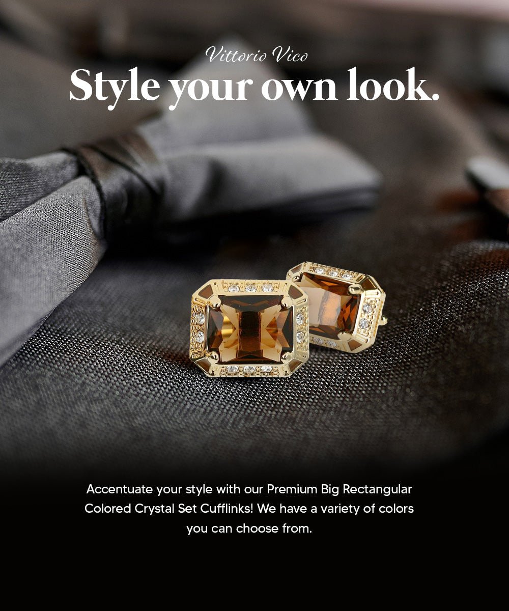 Vittorio Vico Large Big Rectangular Crystal Colorstone Cufflinks: CL73XX Series - Suits You Sir - Brown and Gold -