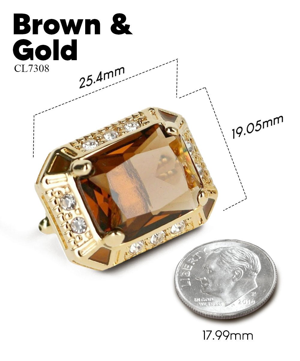 Vittorio Vico Large Big Rectangular Crystal Colorstone Cufflinks: CL73XX Series - Suits You Sir - Brown and Gold -