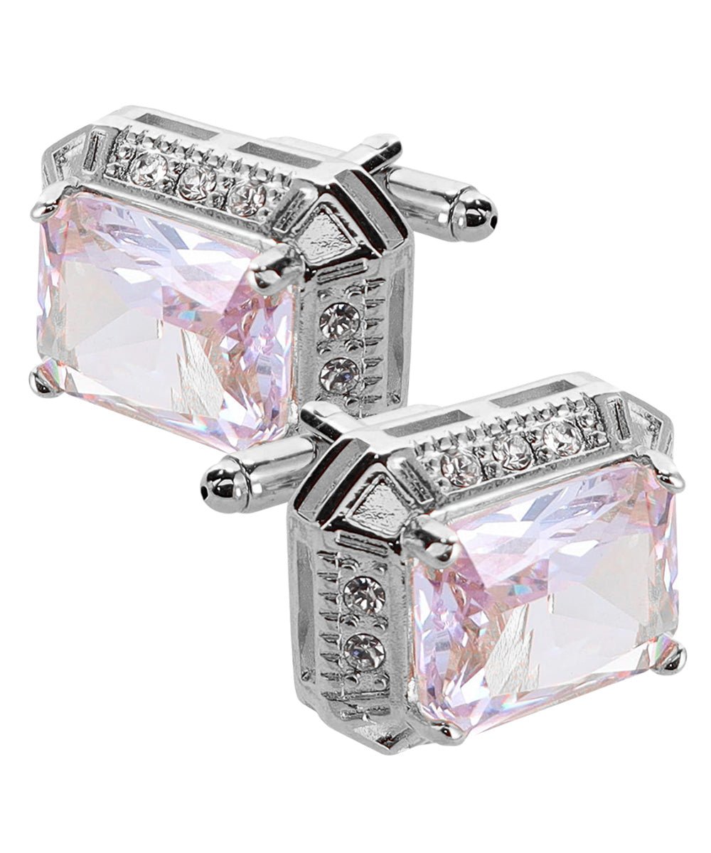 Vittorio Vico Large Big Rectangular Crystal Colorstone Cufflinks: CL73XX Series - Suits You Sir - Clear and Silver -