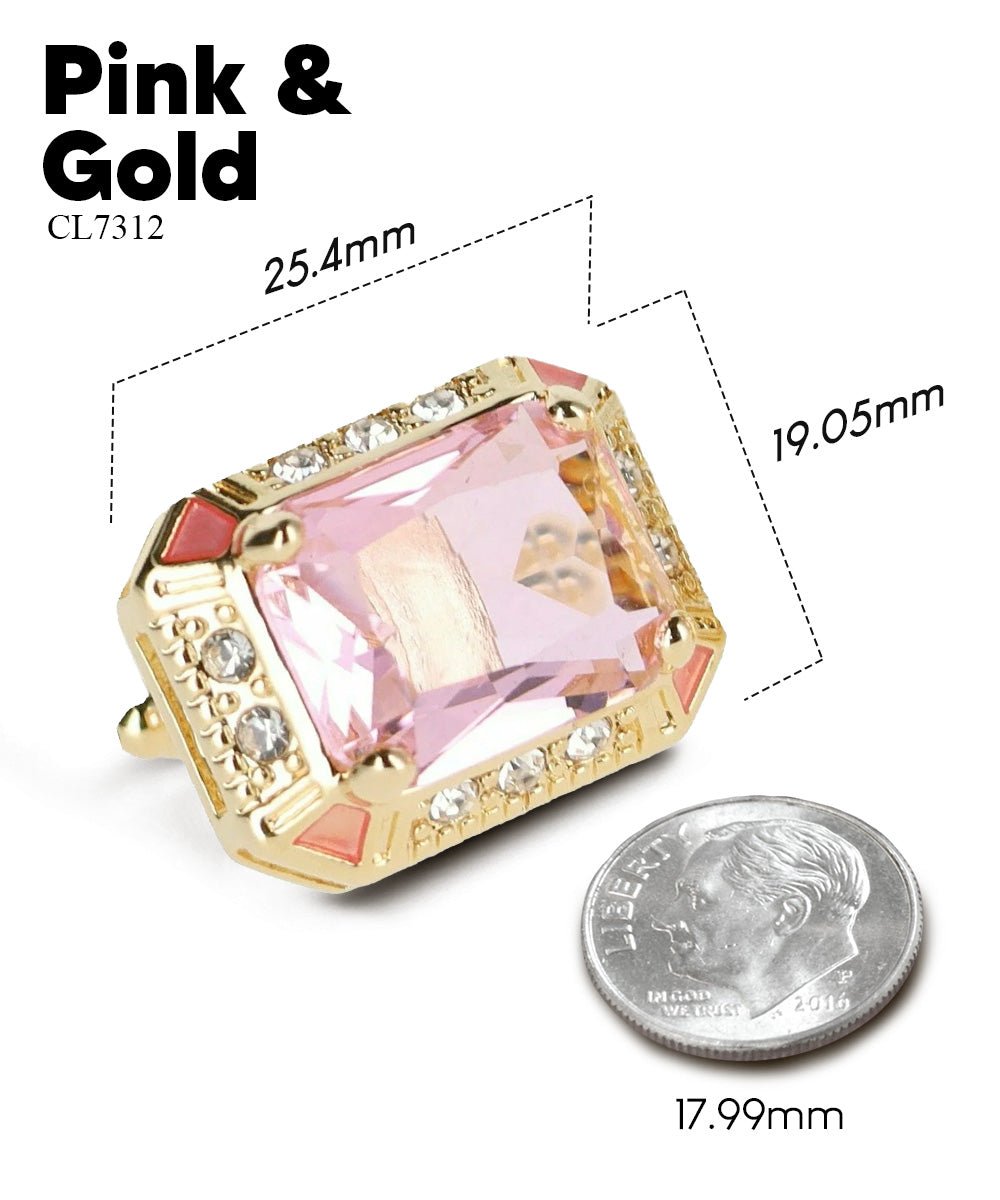 Vittorio Vico Large Big Rectangular Crystal Colorstone Cufflinks: CL73XX Series - Suits You Sir - Pink and Gold -
