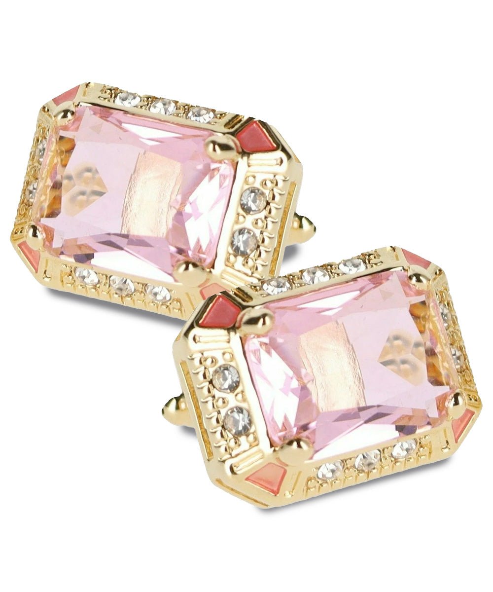 Vittorio Vico Large Big Rectangular Crystal Colorstone Cufflinks: CL73XX Series - Suits You Sir - Pink and Gold -
