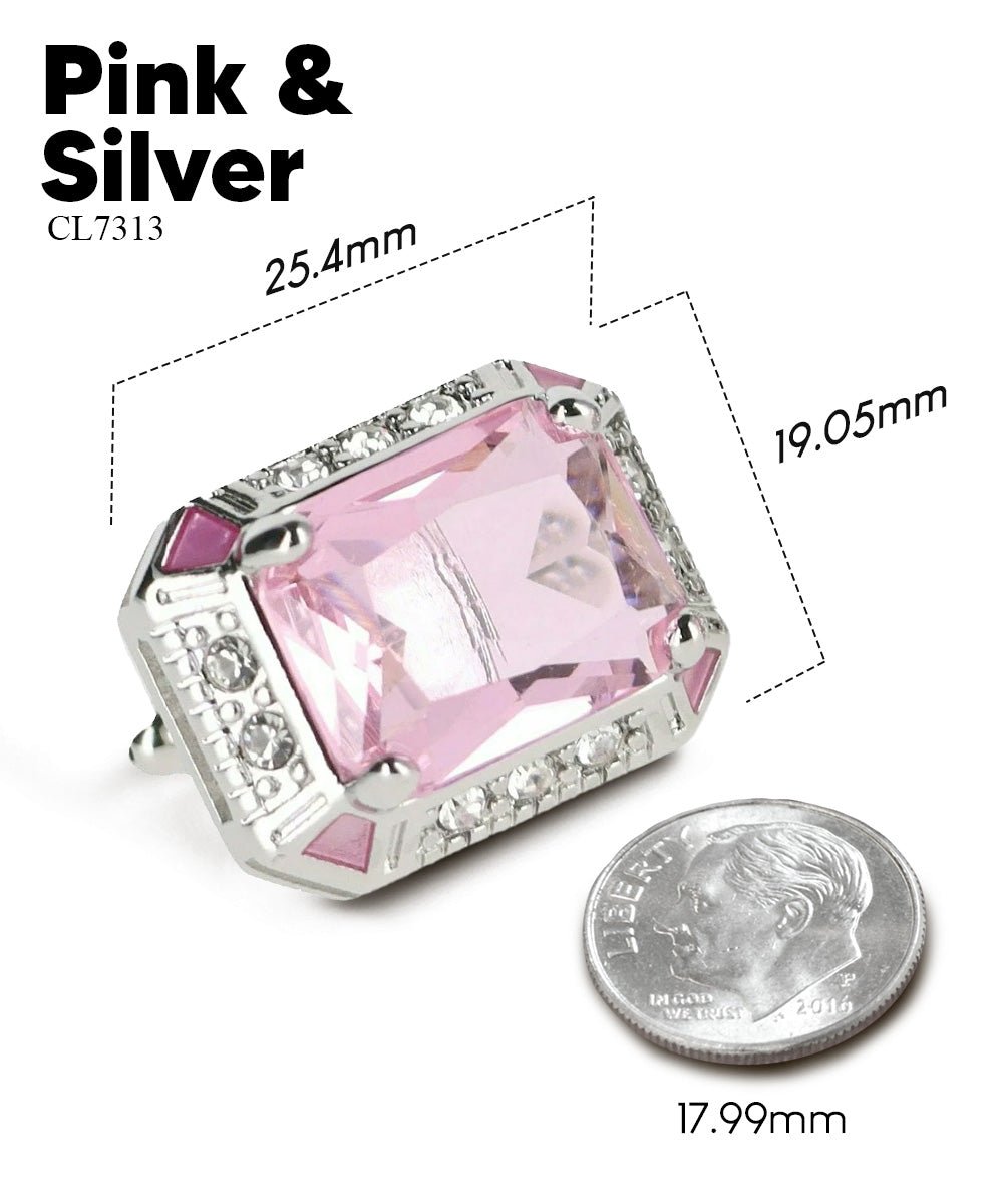 Vittorio Vico Large Big Rectangular Crystal Colorstone Cufflinks: CL73XX Series - Suits You Sir - Pink and Silver -
