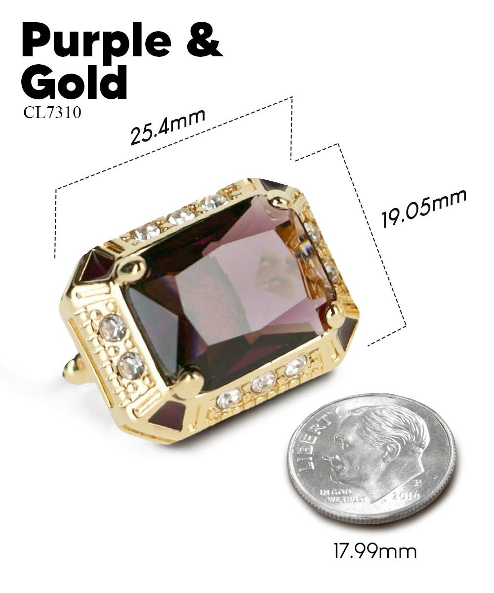Vittorio Vico Large Big Rectangular Crystal Colorstone Cufflinks: CL73XX Series - Suits You Sir - Purple and Gold -