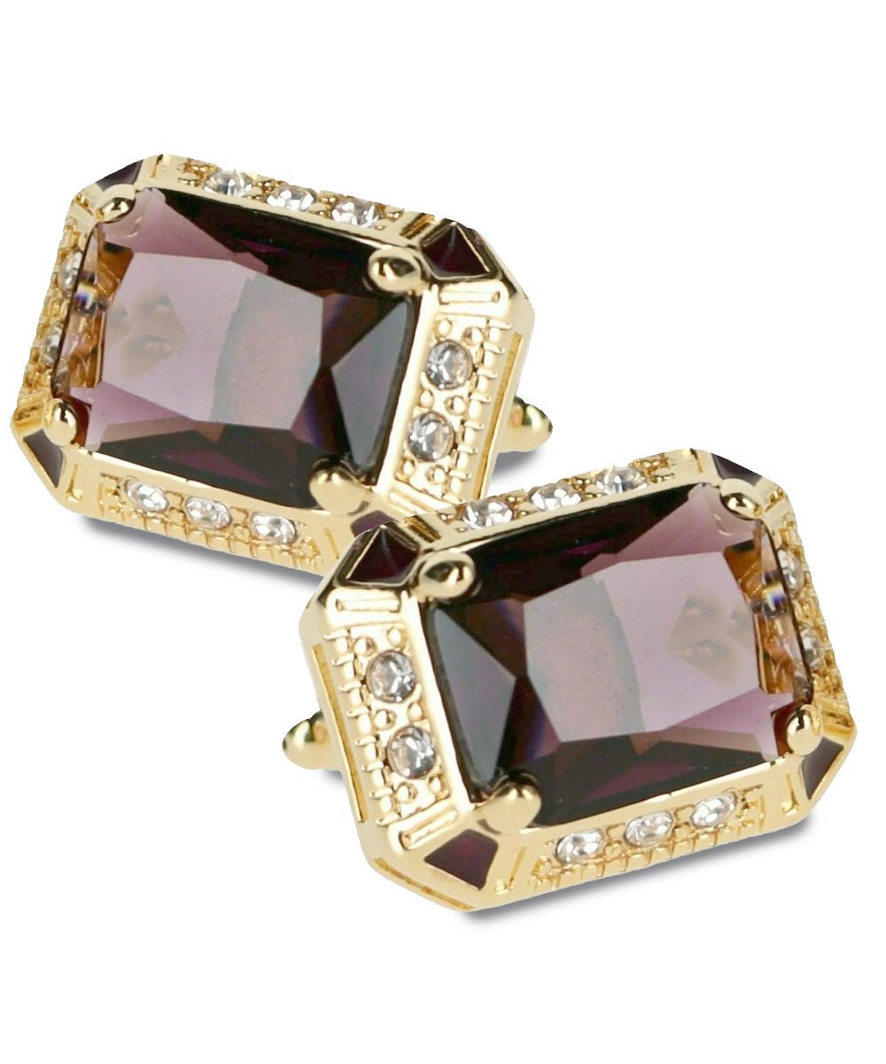 Vittorio Vico Large Big Rectangular Crystal Colorstone Cufflinks: CL73XX Series - Suits You Sir - Purple and Gold -