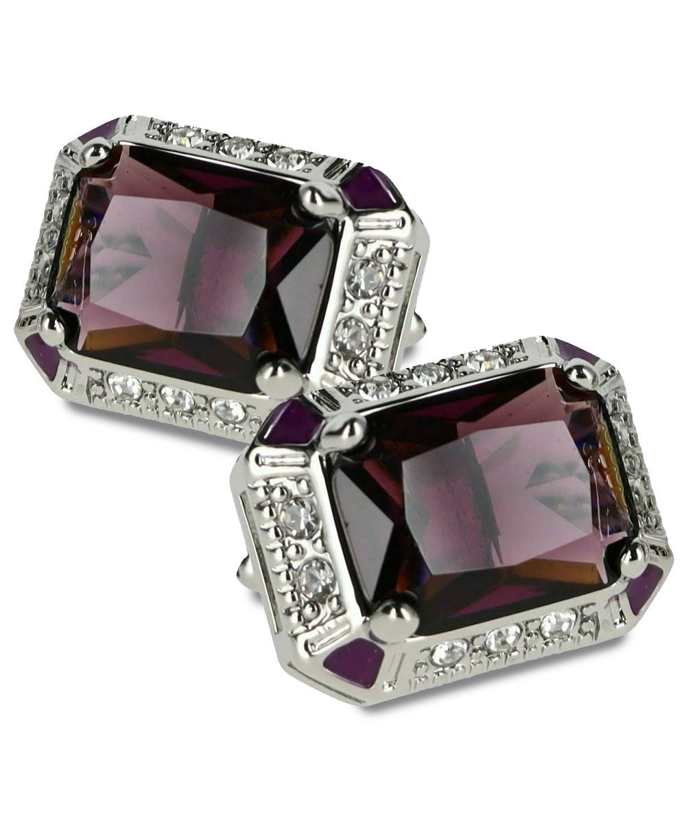 Vittorio Vico Large Big Rectangular Crystal Colorstone Cufflinks: CL73XX Series - Suits You Sir - Purple and Silver -