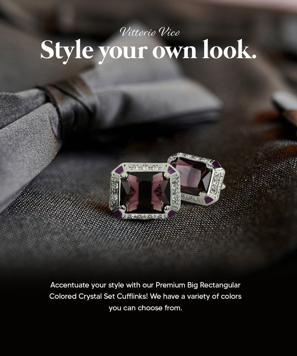 Vittorio Vico Large Big Rectangular Crystal Colorstone Cufflinks: CL73XX Series - Suits You Sir - Purple and Silver -
