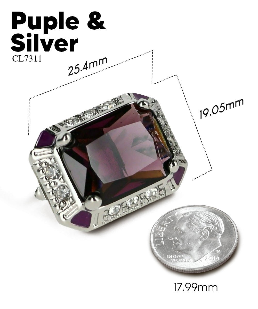 Vittorio Vico Large Big Rectangular Crystal Colorstone Cufflinks: CL73XX Series - Suits You Sir - Purple and Silver -