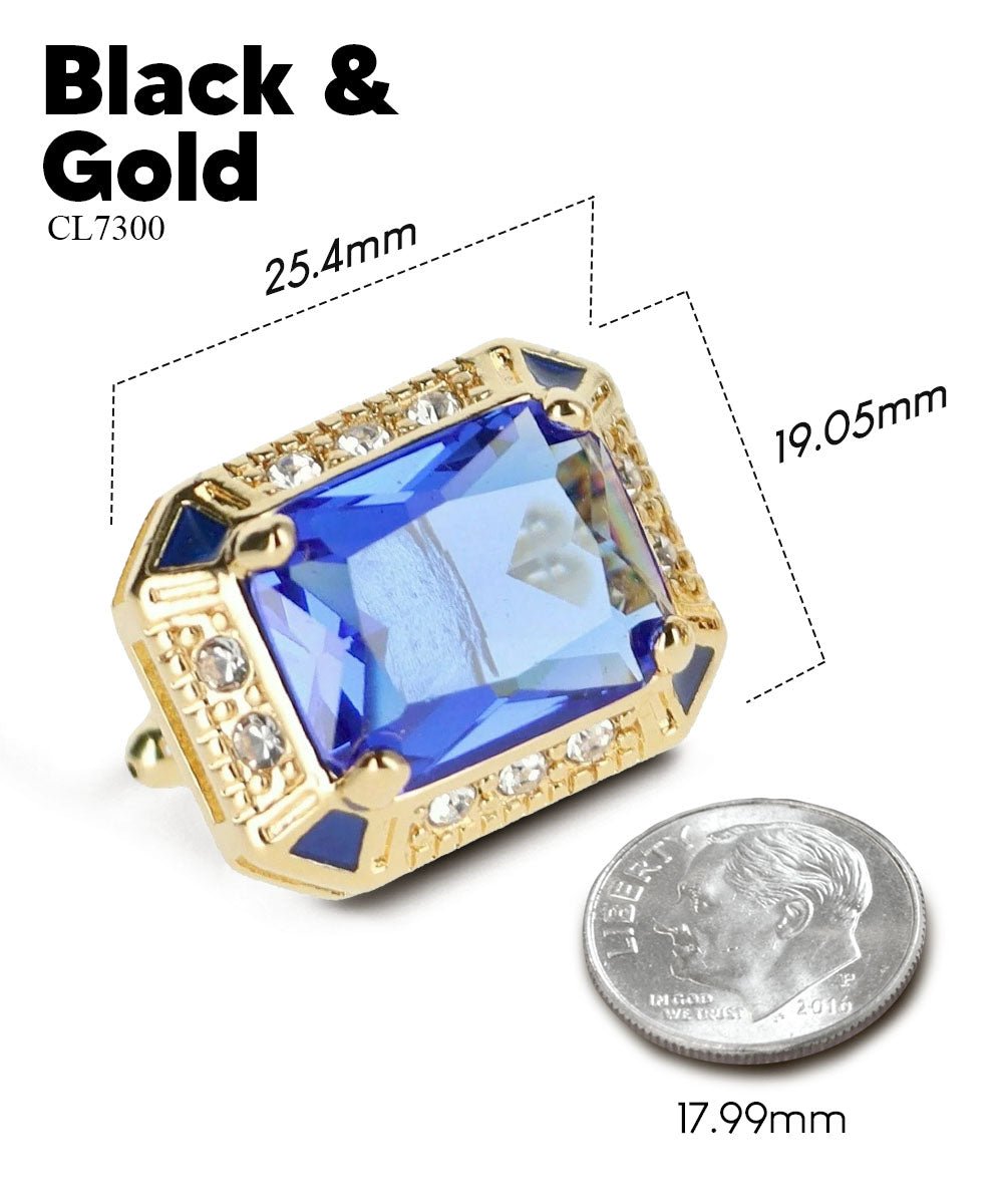 Vittorio Vico Large Big Rectangular Crystal Colorstone Cufflinks: CL73XX Series - Suits You Sir - Royal Blue and Gold -