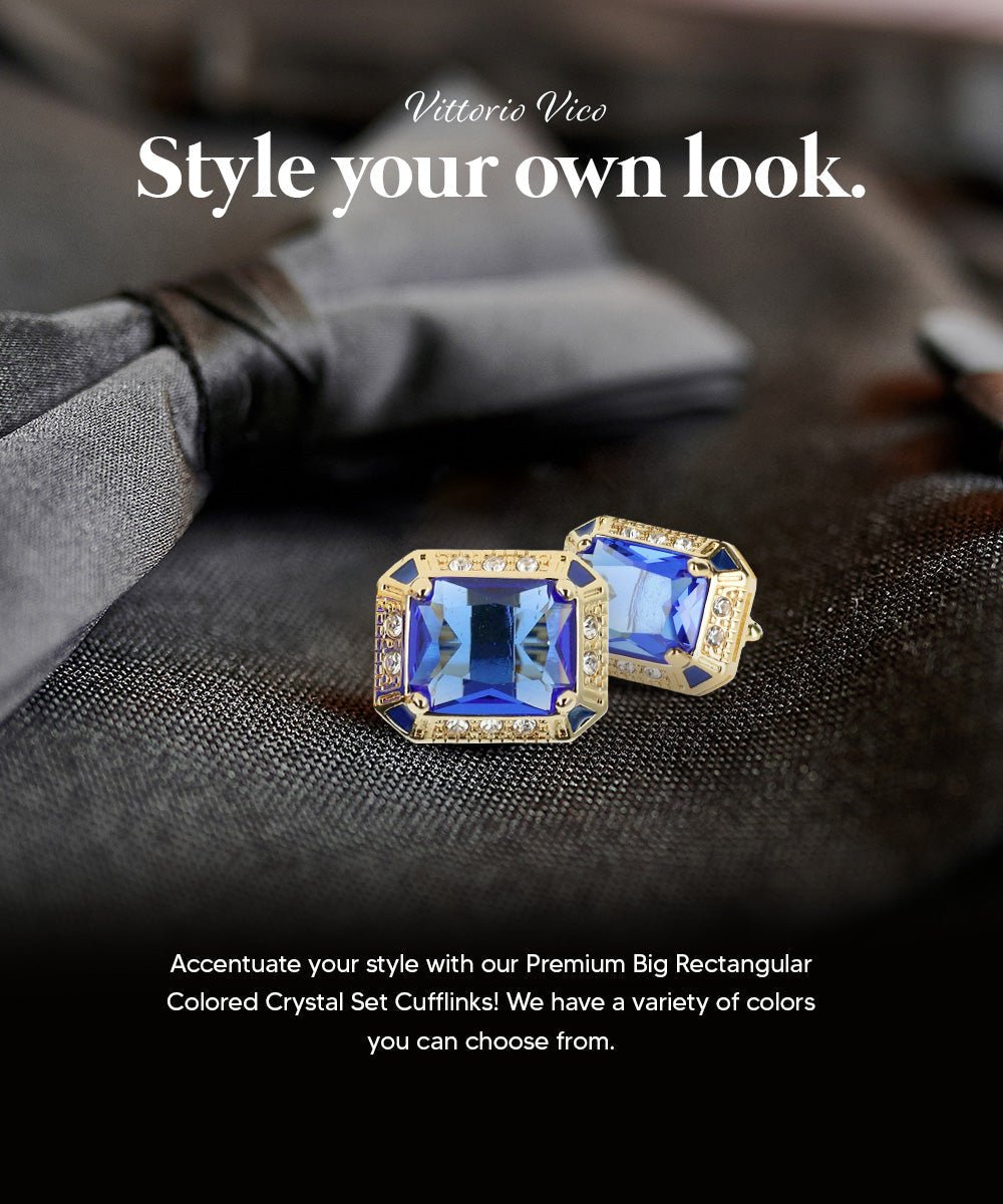 Vittorio Vico Large Big Rectangular Crystal Colorstone Cufflinks: CL73XX Series - Suits You Sir - Royal Blue and Gold -