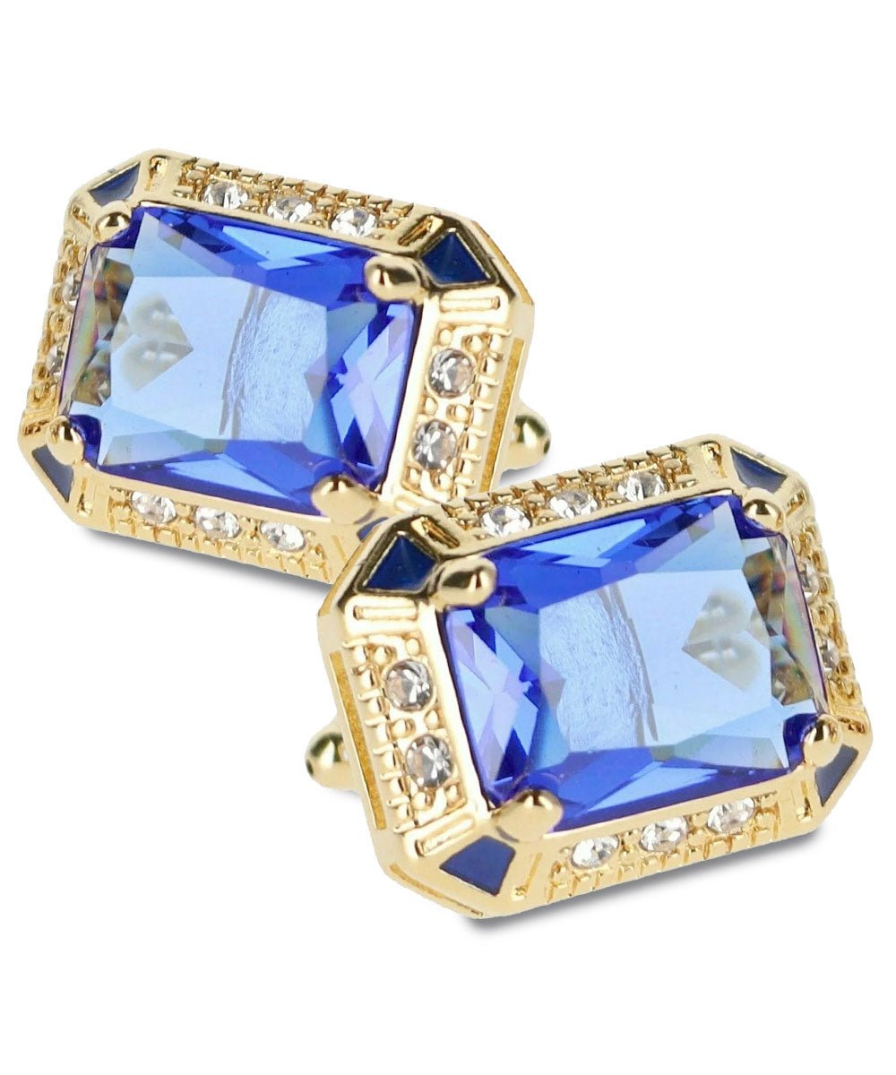 Vittorio Vico Large Big Rectangular Crystal Colorstone Cufflinks: CL73XX Series - Suits You Sir - Royal Blue and Gold -