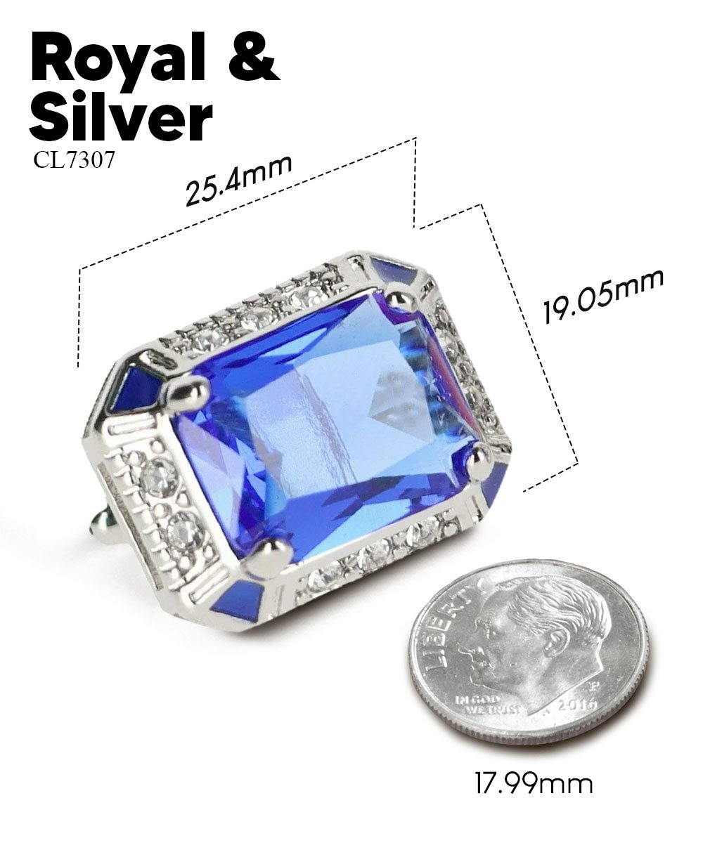 Vittorio Vico Large Big Rectangular Crystal Colorstone Cufflinks: CL73XX Series - Suits You Sir - Royal Blue and Silver -
