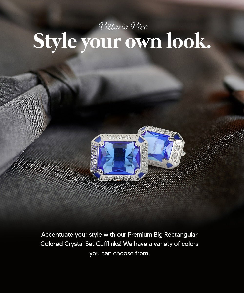Vittorio Vico Large Big Rectangular Crystal Colorstone Cufflinks: CL73XX Series - Suits You Sir - Royal Blue and Silver -