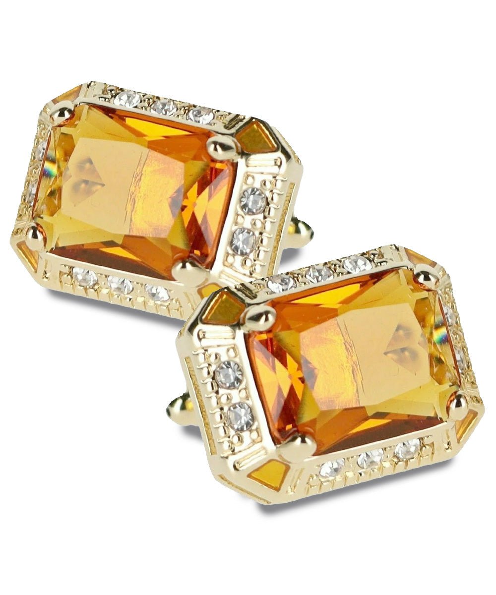 Vittorio Vico Large Big Rectangular Crystal Colorstone Cufflinks: CL73XX Series - Suits You Sir - Yellow and Gold -