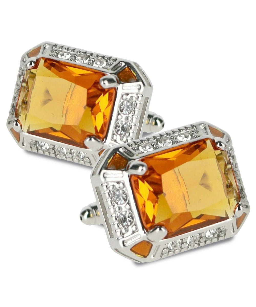 Vittorio Vico Large Big Rectangular Crystal Colorstone Cufflinks: CL73XX Series - Suits You Sir - Yellow and Silver -