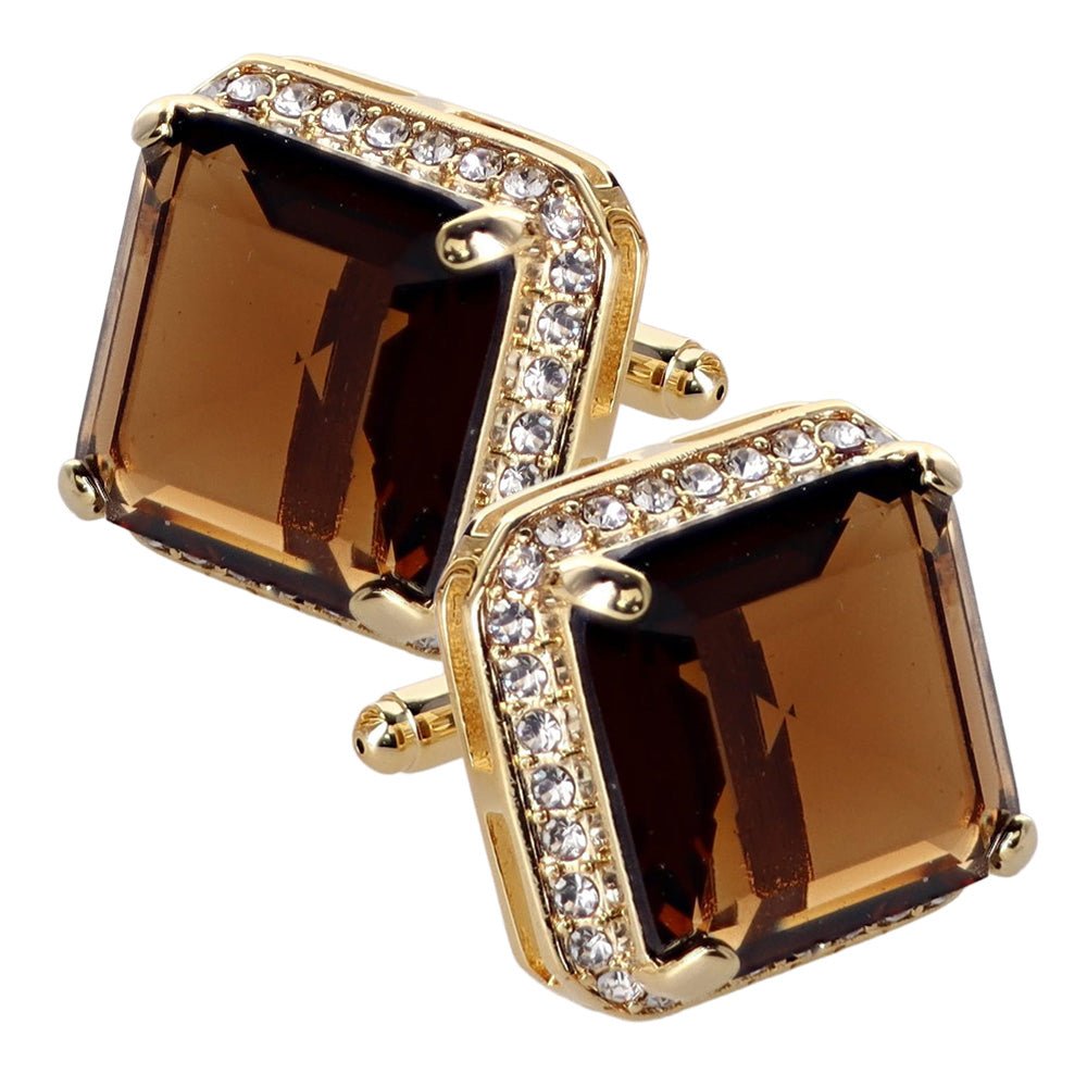 Vittorio Vico Large Big Square Crystal Colorstone Cufflinks: CL 70XX Series - Suits You Sir - Brown and Gold -