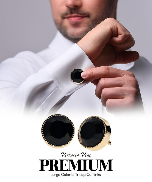 Vittorio Vico Large Colorful Tricep Colorstone Cufflinks: CL16XX Series - Suits You Sir - Black and Gold -