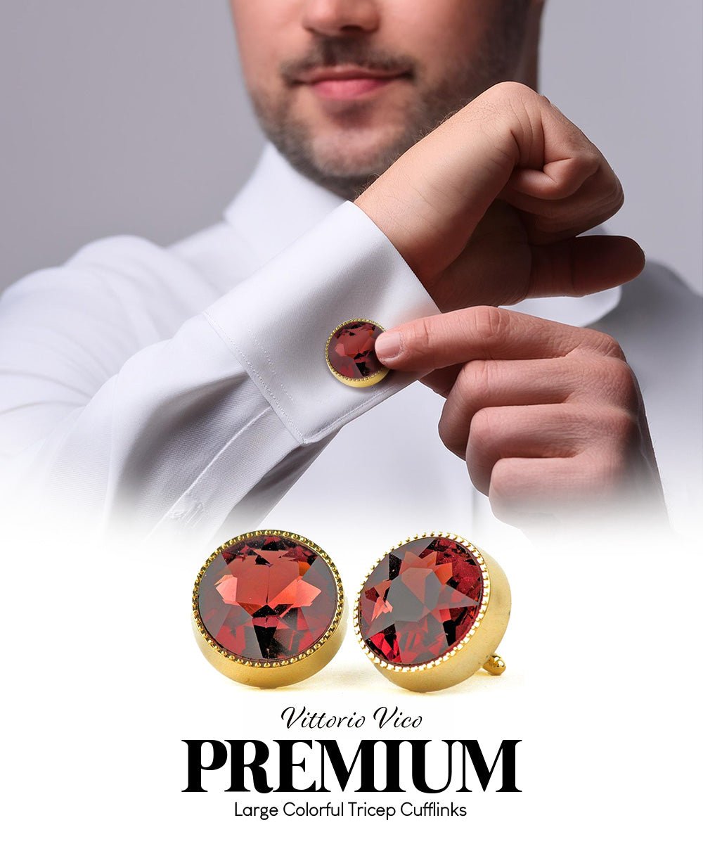 Vittorio Vico Large Colorful Tricep Colorstone Cufflinks: CL16XX Series - Suits You Sir - Burgundy and Gold -