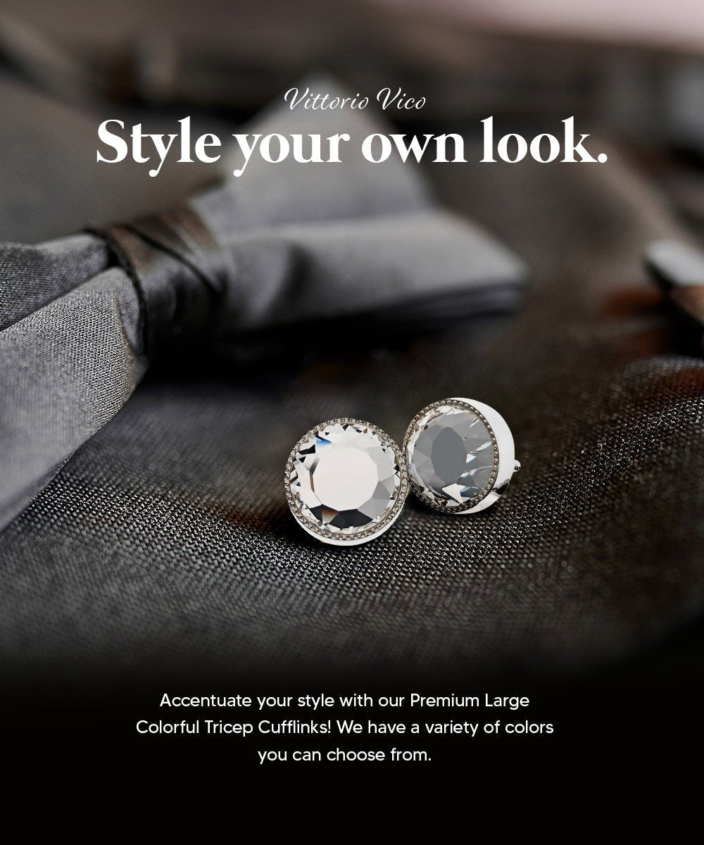 Vittorio Vico Large Colorful Tricep Colorstone Cufflinks: CL16XX Series - Suits You Sir - Clear and Silver -