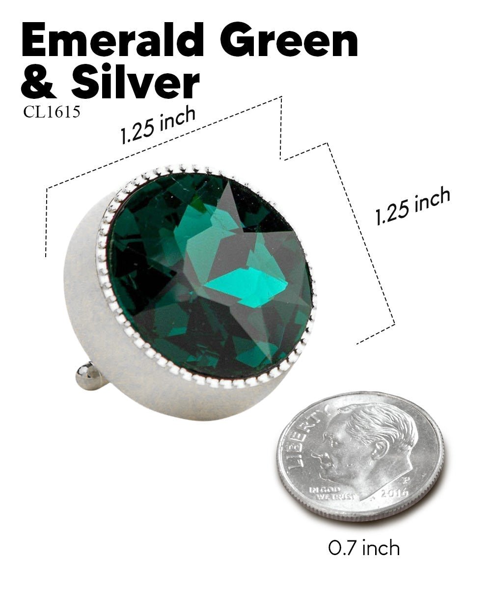 Vittorio Vico Large Colorful Tricep Colorstone Cufflinks: CL16XX Series - Suits You Sir - Emerald Green and Silver -