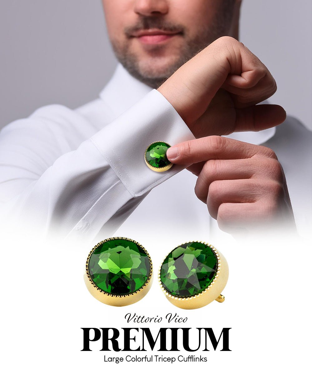 Vittorio Vico Large Colorful Tricep Colorstone Cufflinks: CL16XX Series - Suits You Sir - Green and Gold -