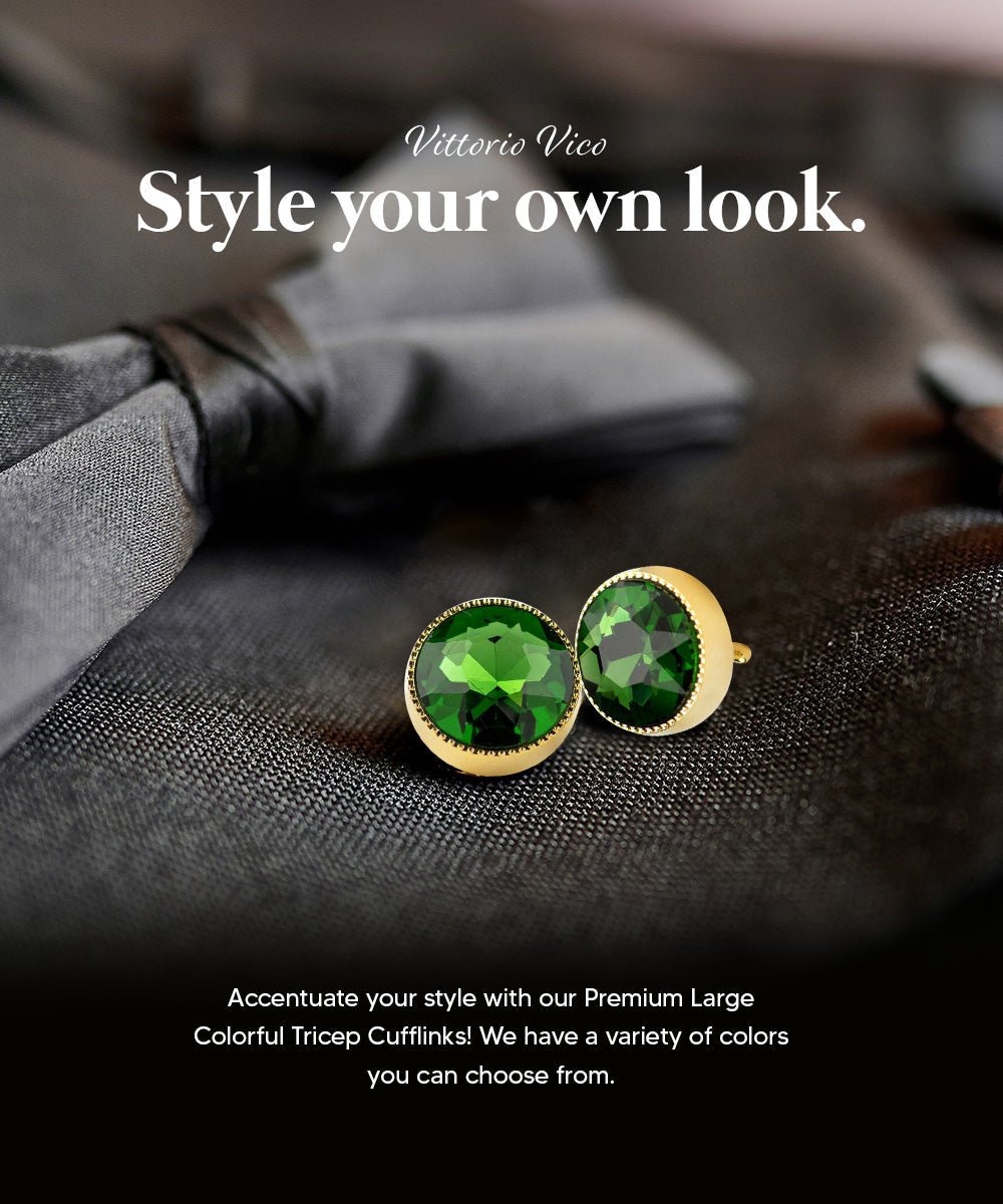 Vittorio Vico Large Colorful Tricep Colorstone Cufflinks: CL16XX Series - Suits You Sir - Green and Gold -