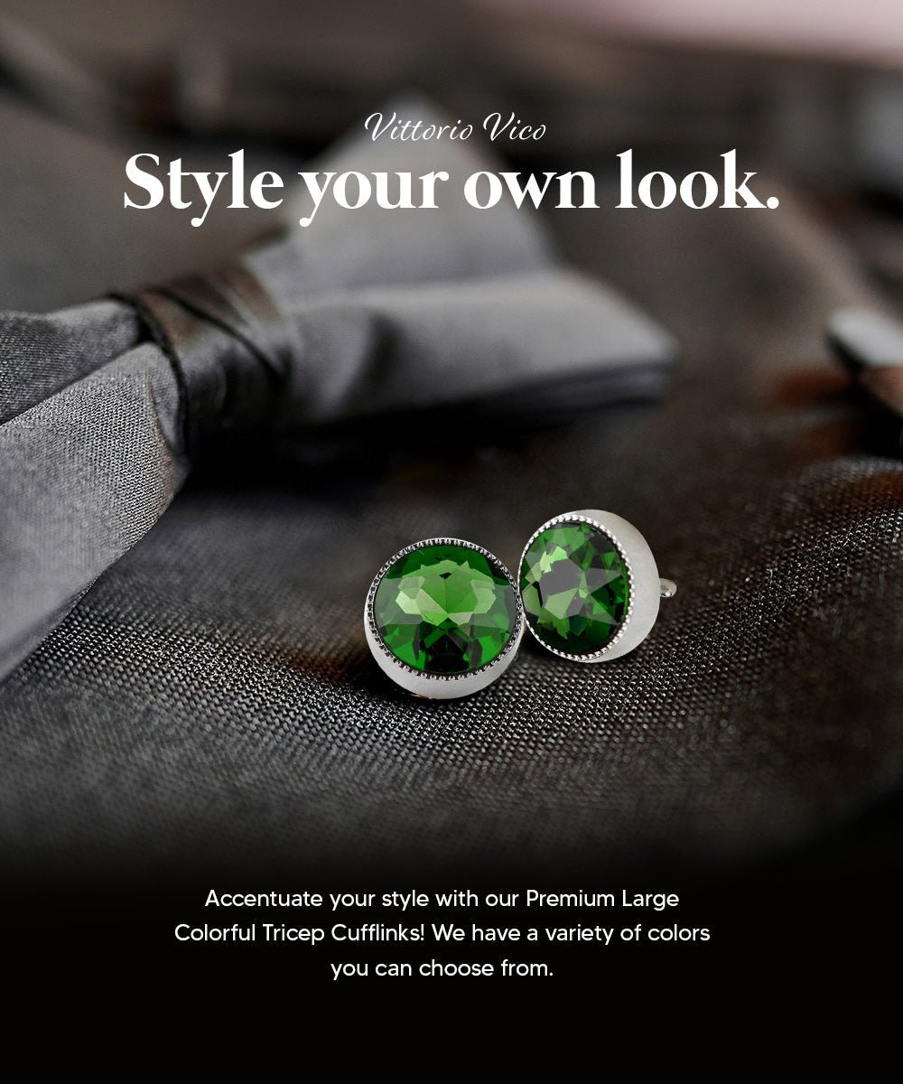 Vittorio Vico Large Colorful Tricep Colorstone Cufflinks: CL16XX Series - Suits You Sir - Green and Silver -