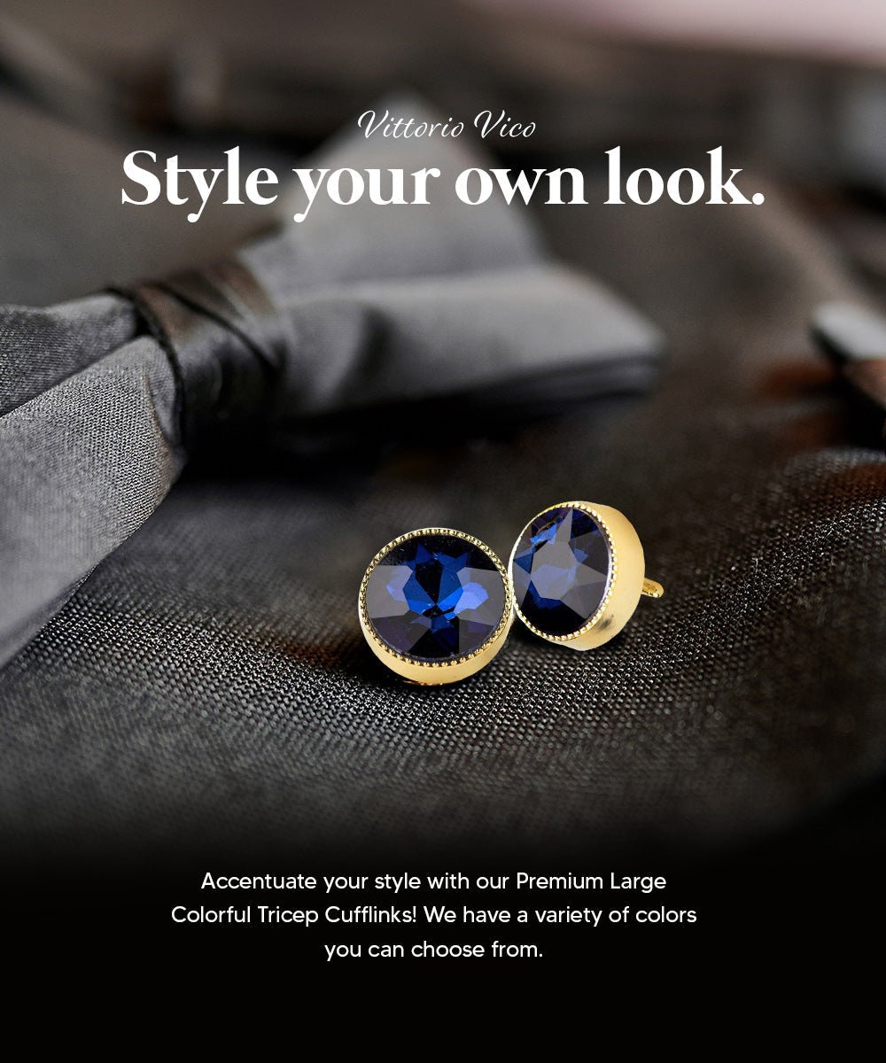 Vittorio Vico Large Colorful Tricep Colorstone Cufflinks: CL16XX Series - Suits You Sir - Navy Blue and Gold -