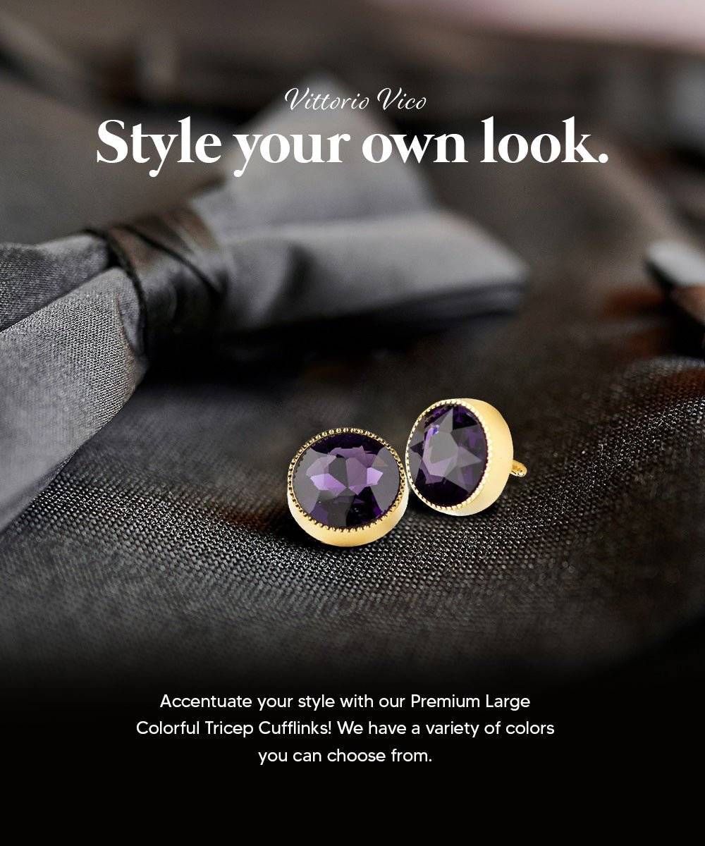 Vittorio Vico Large Colorful Tricep Colorstone Cufflinks: CL16XX Series - Suits You Sir - Purple and Gold -
