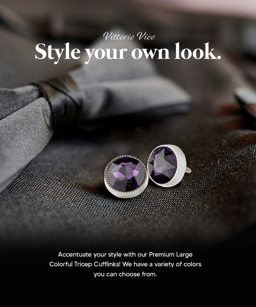 Vittorio Vico Large Colorful Tricep Colorstone Cufflinks: CL16XX Series - Suits You Sir - Purple and Silver -