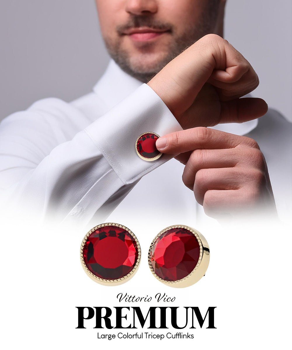 Vittorio Vico Large Colorful Tricep Colorstone Cufflinks: CL16XX Series - Suits You Sir - Red and Gold -