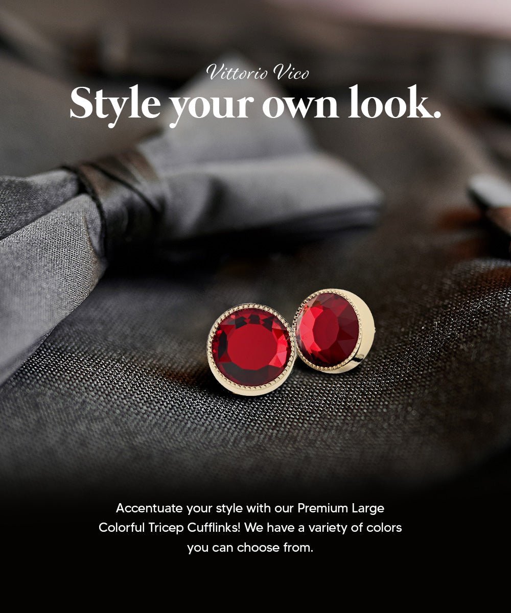 Vittorio Vico Large Colorful Tricep Colorstone Cufflinks: CL16XX Series - Suits You Sir - Red and Gold -