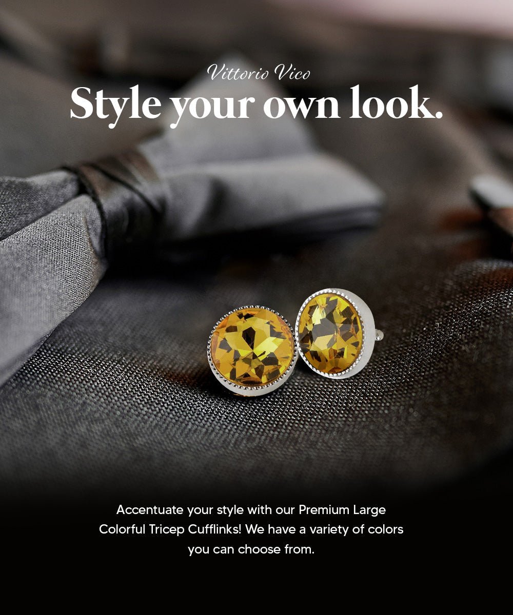 Vittorio Vico Large Colorful Tricep Colorstone Cufflinks: CL16XX Series - Suits You Sir - Yellow and Silver -
