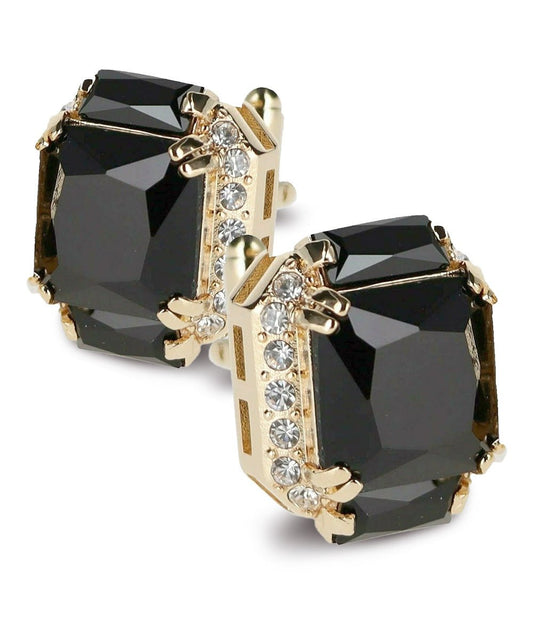 Vittorio Vico Large Rectangular Diamond Flanked Colorstone Crystal Cufflinks: CL 74XX Series - Suits You Sir - Black and Gold -