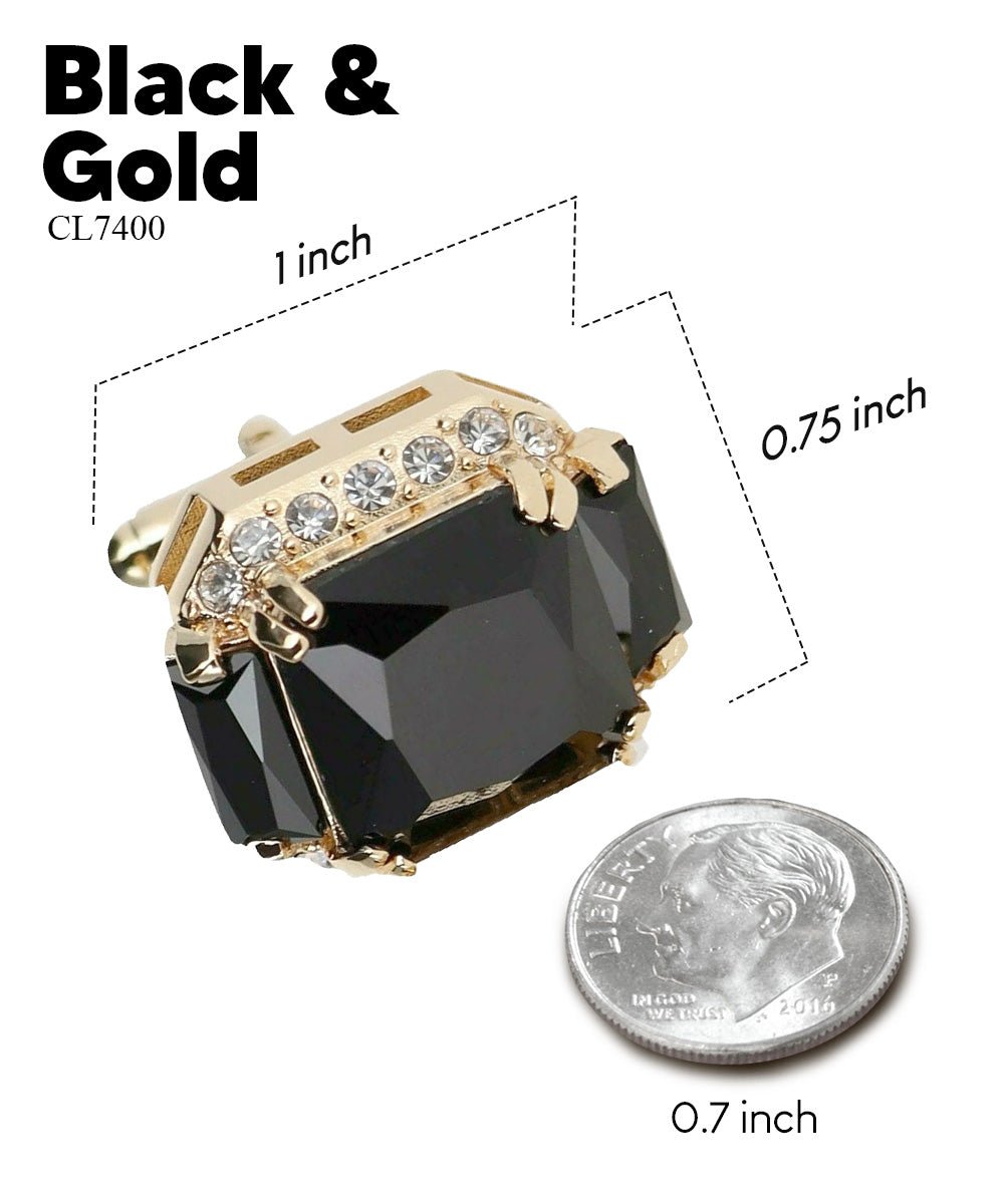 Vittorio Vico Large Rectangular Diamond Flanked Colorstone Crystal Cufflinks: CL 74XX Series - Suits You Sir - Black and Gold -