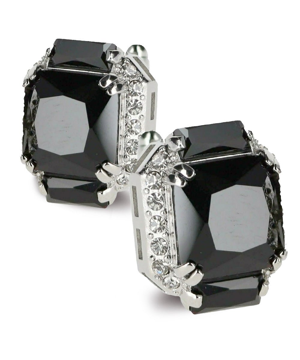 Vittorio Vico Large Rectangular Diamond Flanked Colorstone Crystal Cufflinks: CL 74XX Series - Suits You Sir - Black and Silver -