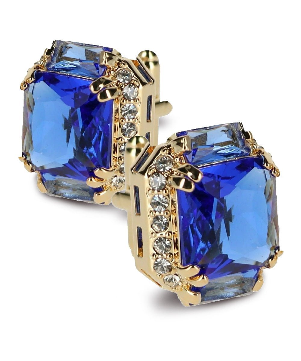 Vittorio Vico Large Rectangular Diamond Flanked Colorstone Crystal Cufflinks: CL 74XX Series - Suits You Sir - Blue and Gold -