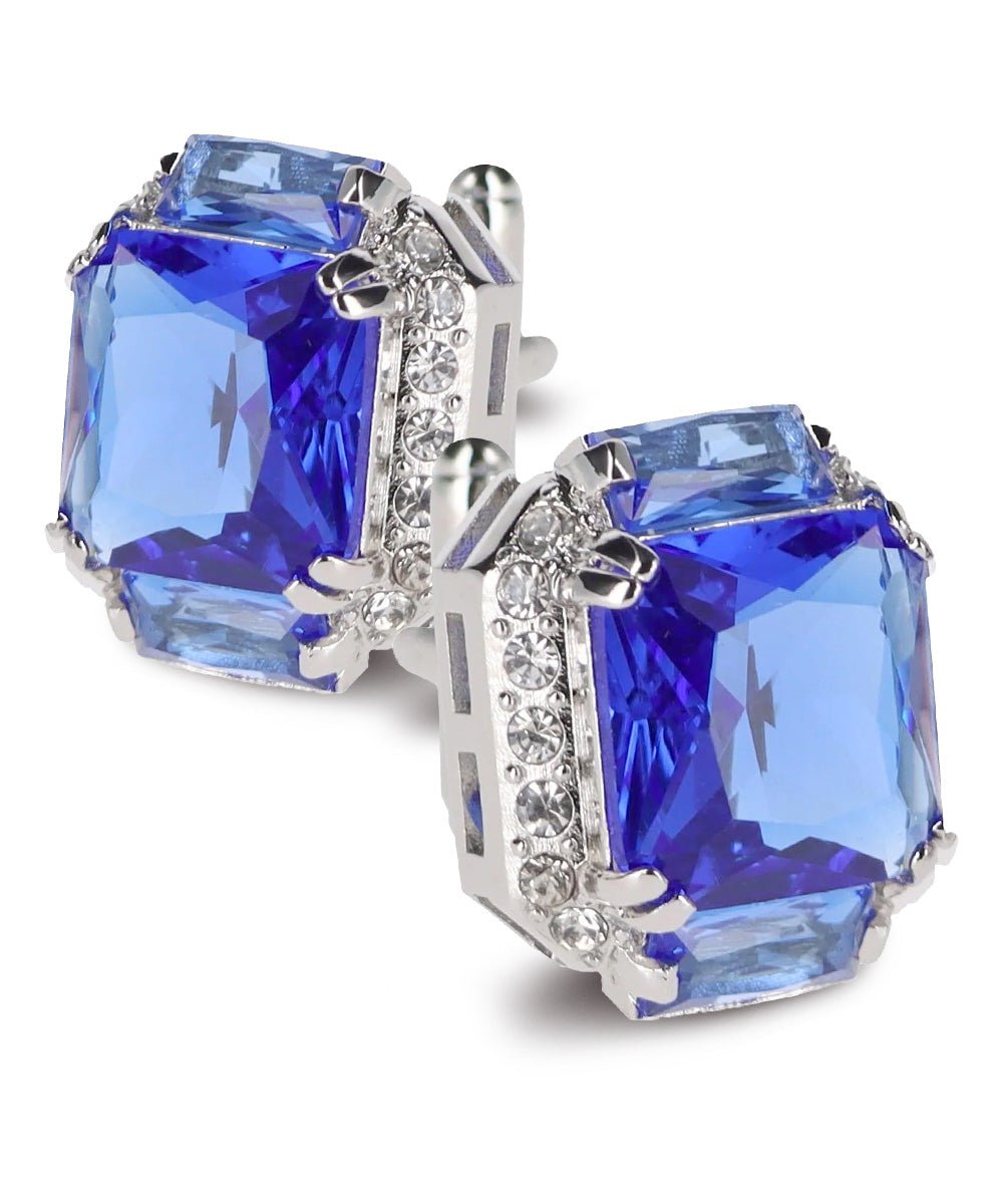 Vittorio Vico Large Rectangular Diamond Flanked Colorstone Crystal Cufflinks: CL 74XX Series - Suits You Sir - Blue and Silver -