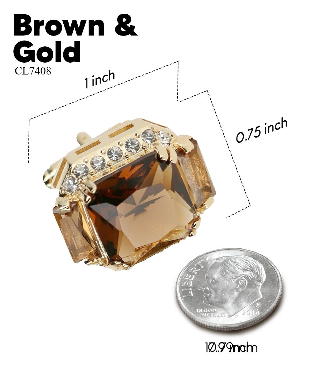 Vittorio Vico Large Rectangular Diamond Flanked Colorstone Crystal Cufflinks: CL 74XX Series - Suits You Sir - Brown and Gold -