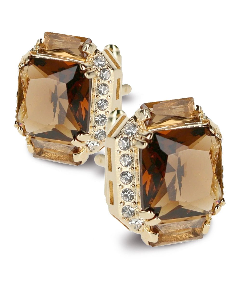 Vittorio Vico Large Rectangular Diamond Flanked Colorstone Crystal Cufflinks: CL 74XX Series - Suits You Sir - Brown and Gold -