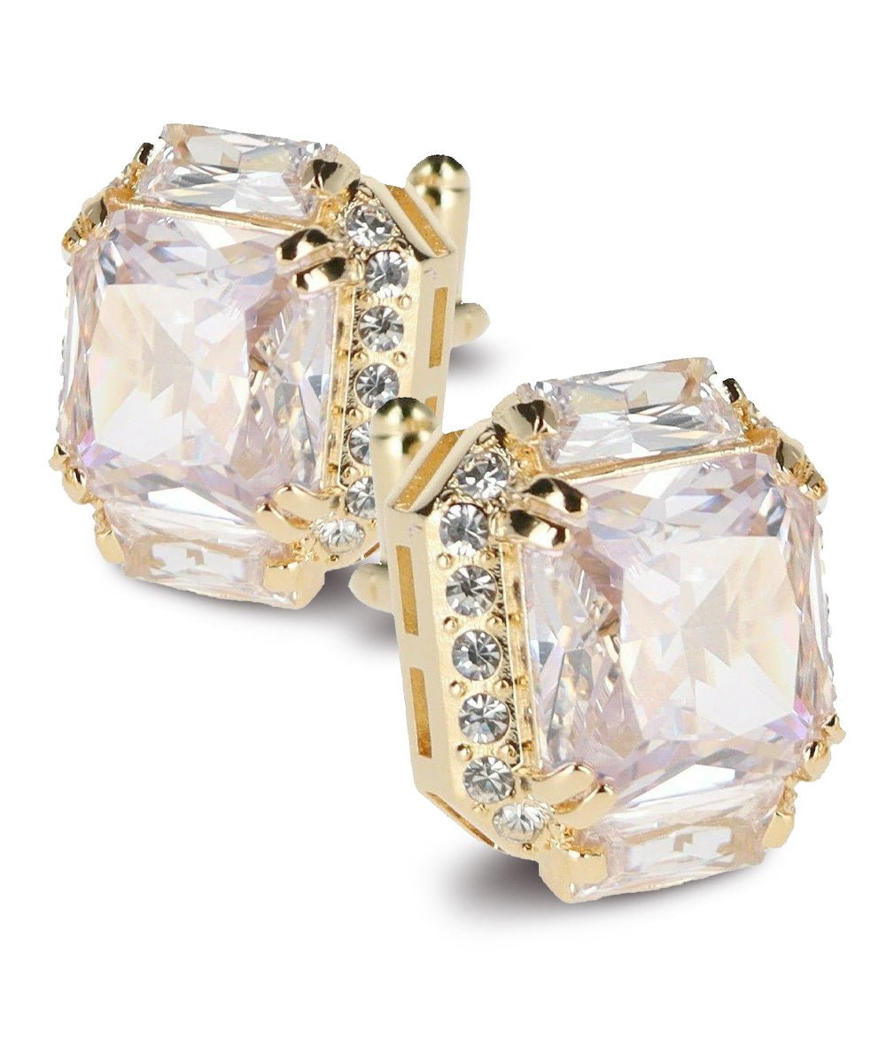 Vittorio Vico Large Rectangular Diamond Flanked Colorstone Crystal Cufflinks: CL 74XX Series - Suits You Sir - Clear and Gold -