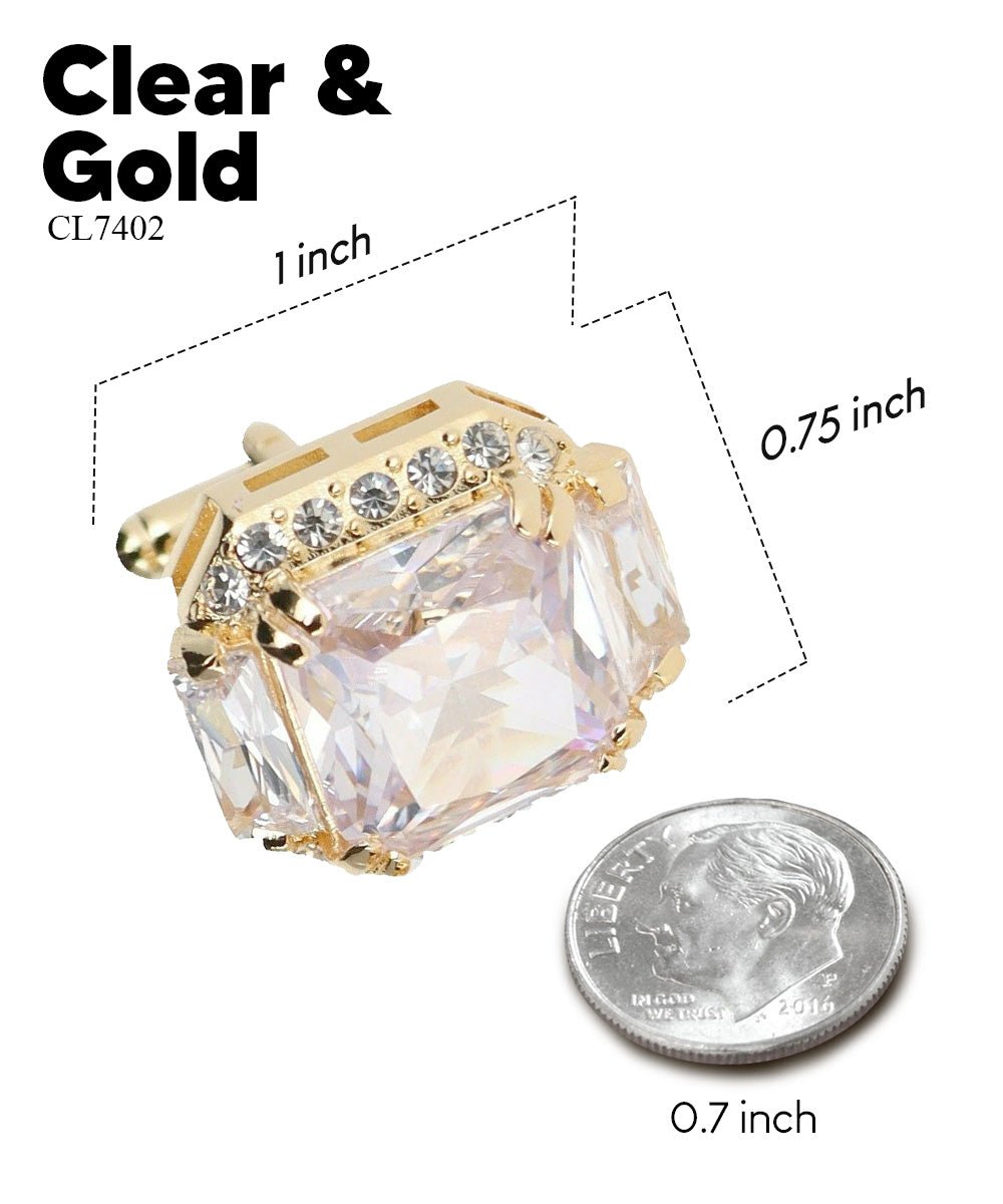 Vittorio Vico Large Rectangular Diamond Flanked Colorstone Crystal Cufflinks: CL 74XX Series - Suits You Sir - Clear and Gold -