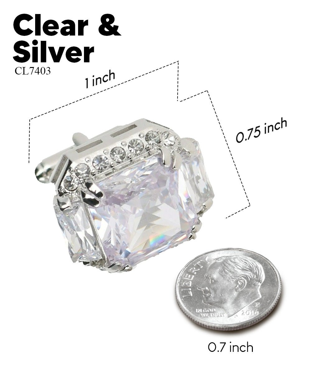Vittorio Vico Large Rectangular Diamond Flanked Colorstone Crystal Cufflinks: CL 74XX Series - Suits You Sir - Clear and Silver -