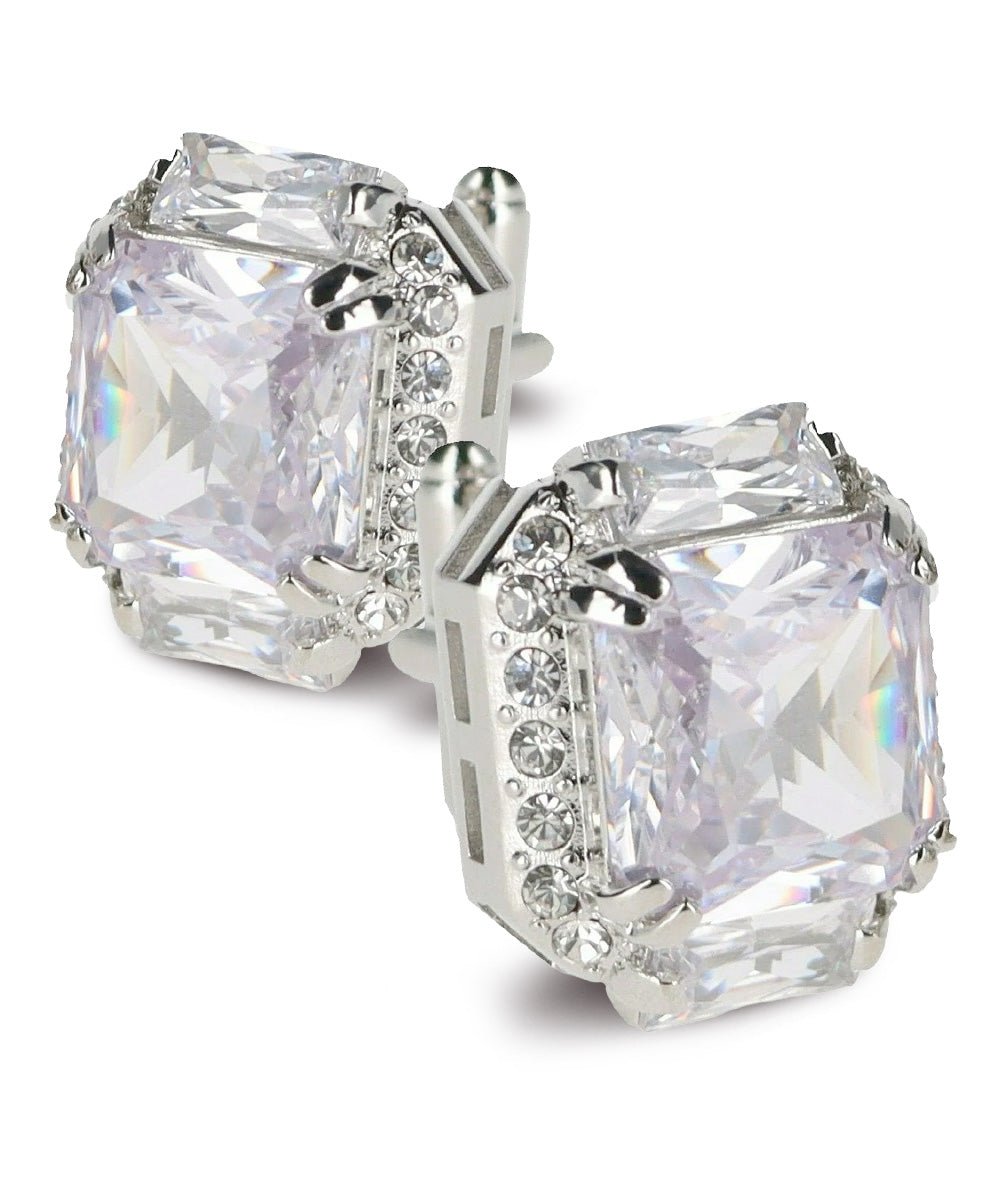 Vittorio Vico Large Rectangular Diamond Flanked Colorstone Crystal Cufflinks: CL 74XX Series - Suits You Sir - Clear and Silver -
