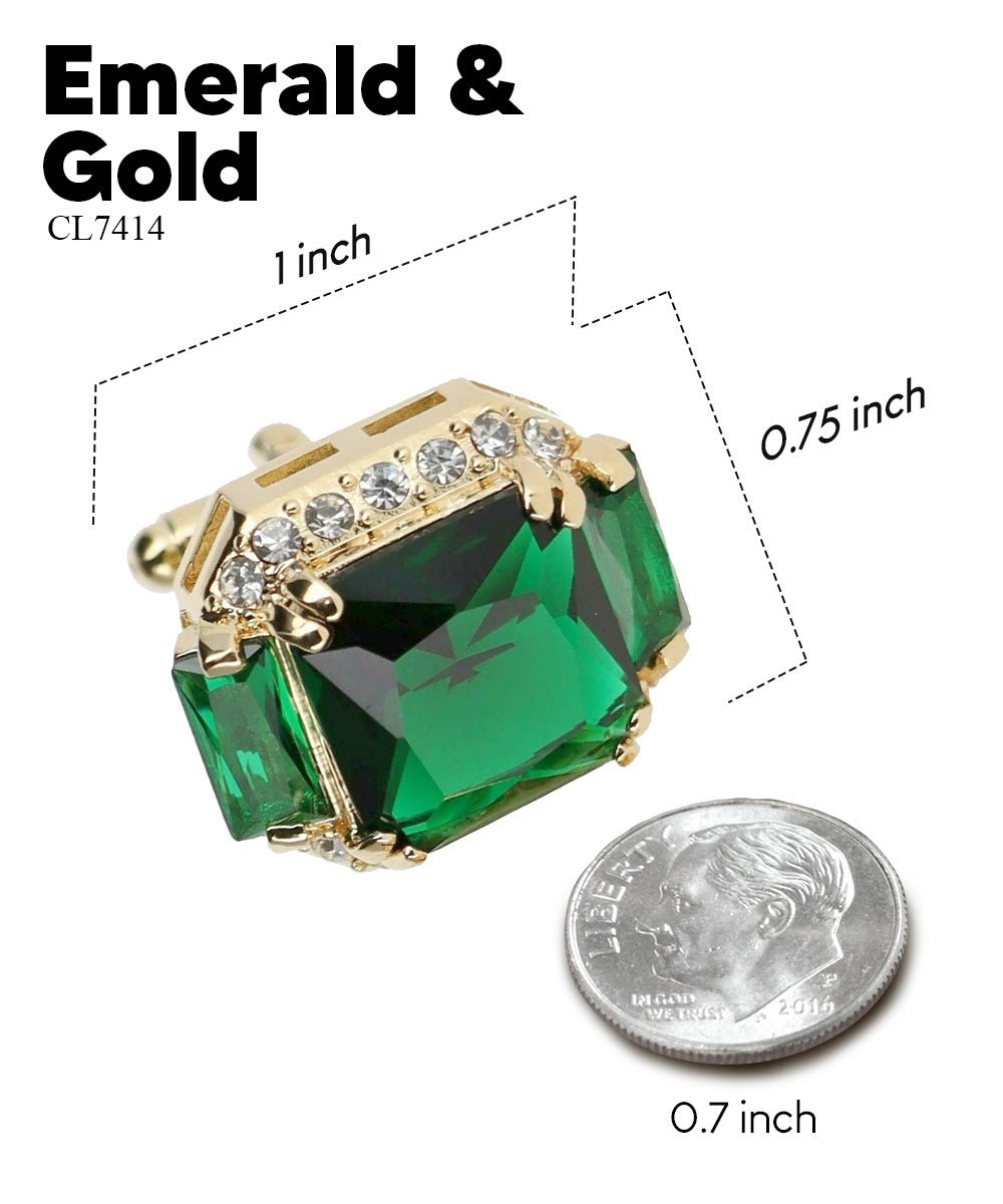 Vittorio Vico Large Rectangular Diamond Flanked Colorstone Crystal Cufflinks: CL 74XX Series - Suits You Sir - Emerald Green and Gold -