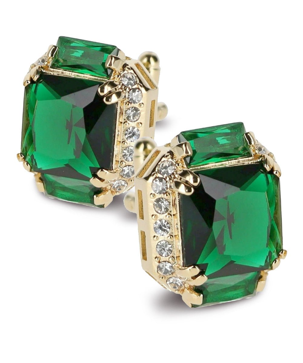 Vittorio Vico Large Rectangular Diamond Flanked Colorstone Crystal Cufflinks: CL 74XX Series - Suits You Sir - Emerald Green and Gold -