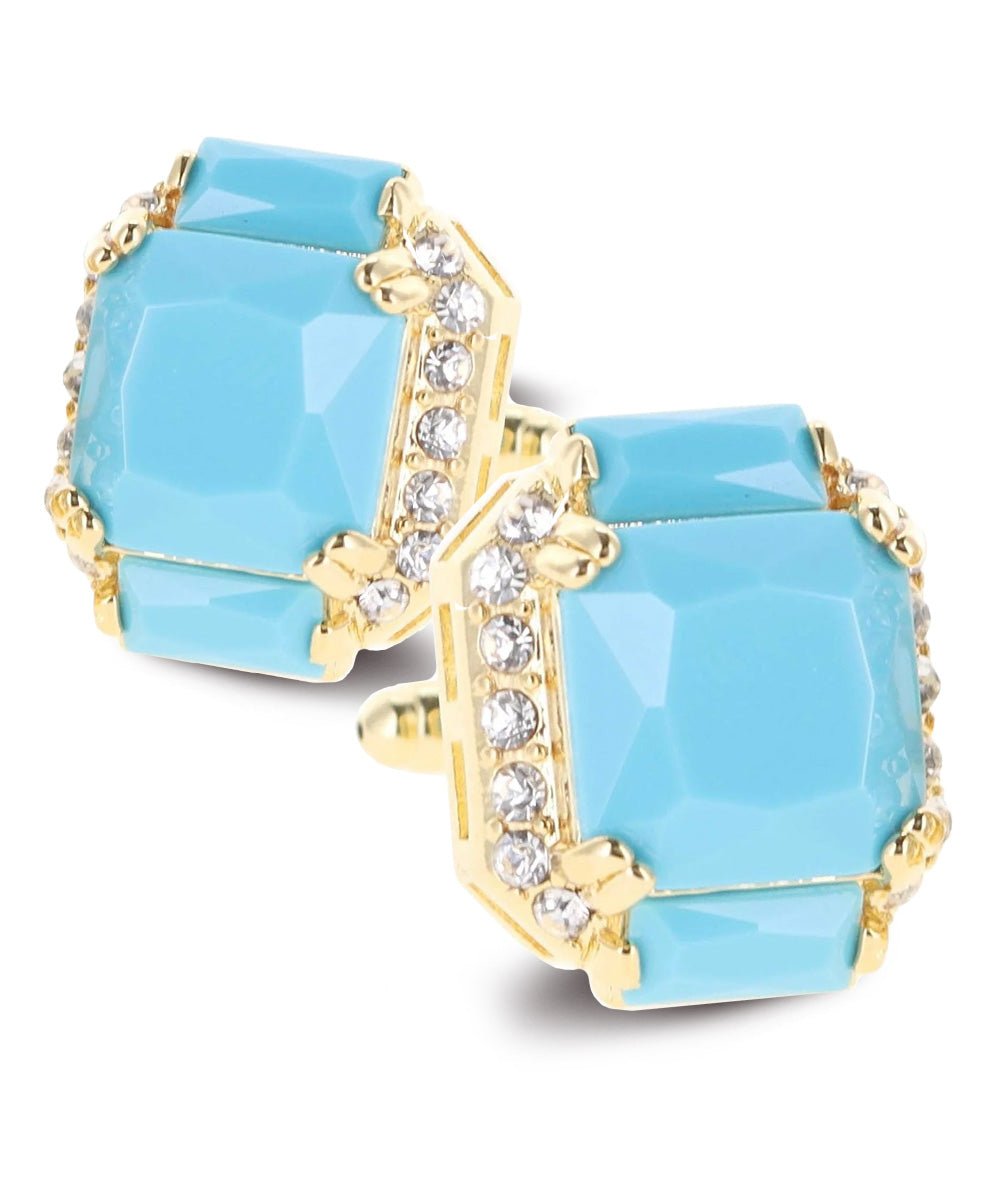 Vittorio Vico Large Rectangular Diamond Flanked Colorstone Crystal Cufflinks: CL 74XX Series - Suits You Sir - Matte Sky Blue and Gold -