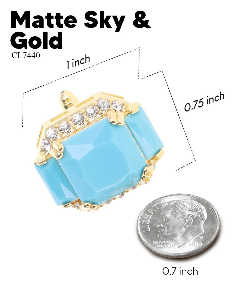Vittorio Vico Large Rectangular Diamond Flanked Colorstone Crystal Cufflinks: CL 74XX Series - Suits You Sir - Matte Sky Blue and Gold -