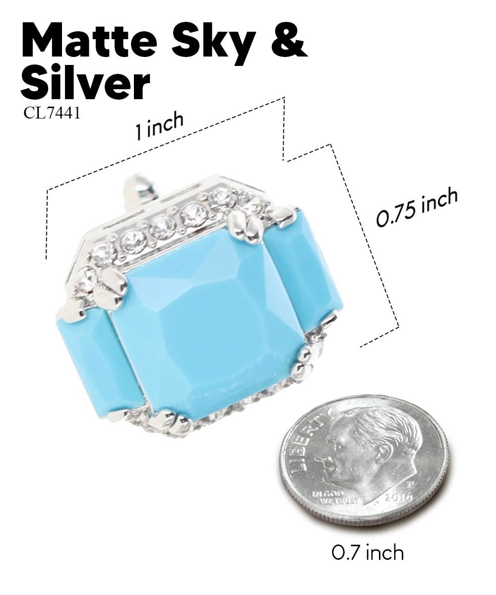 Vittorio Vico Large Rectangular Diamond Flanked Colorstone Crystal Cufflinks: CL 74XX Series - Suits You Sir - Matte Sky Blue and Silver -