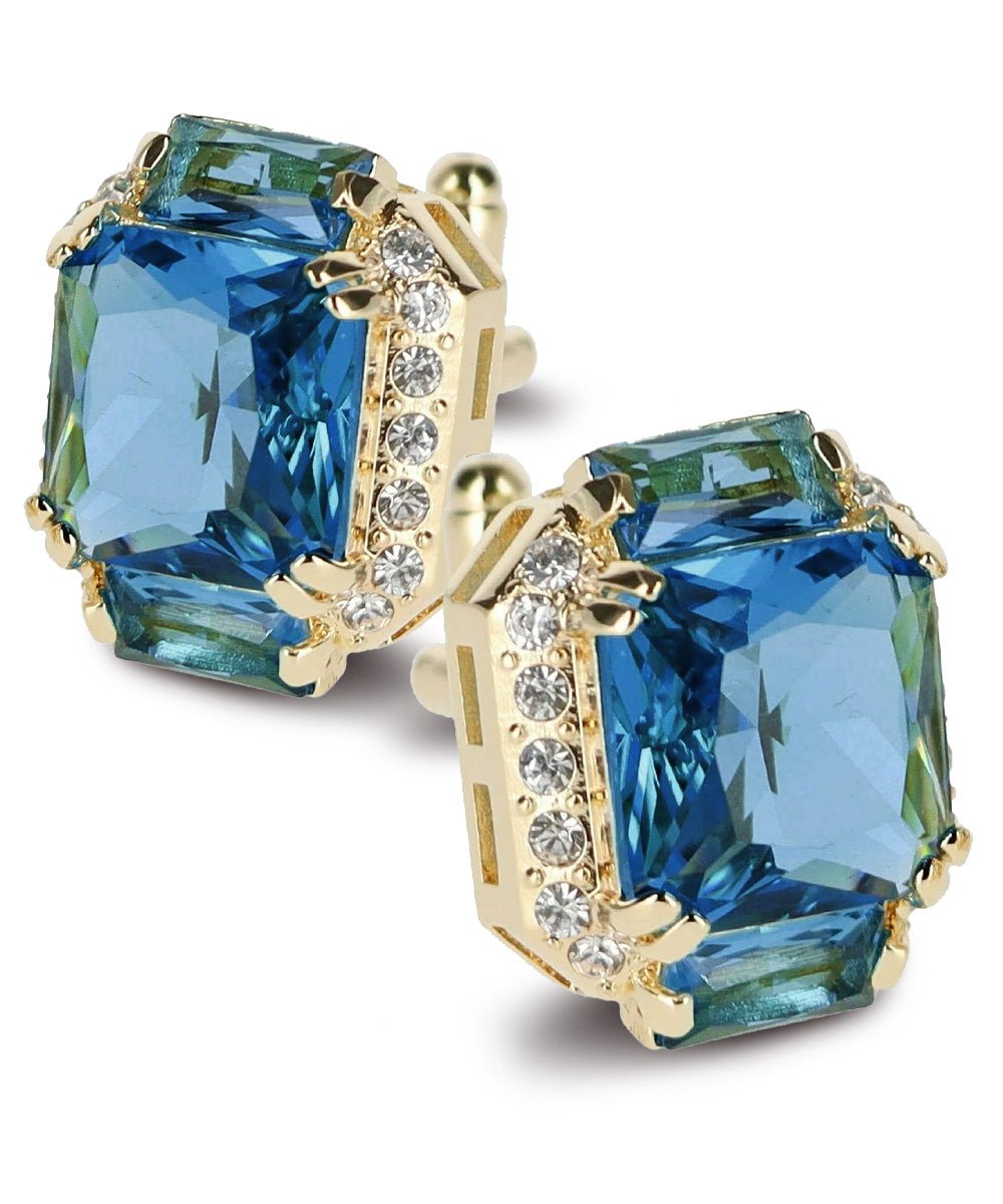 Vittorio Vico Large Rectangular Diamond Flanked Colorstone Crystal Cufflinks: CL 74XX Series - Suits You Sir - Navy Blue and Gold -