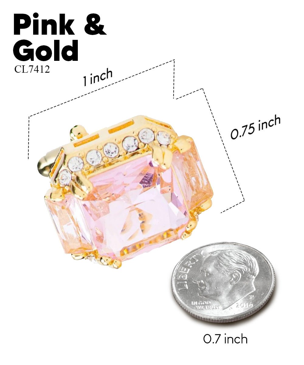 Vittorio Vico Large Rectangular Diamond Flanked Colorstone Crystal Cufflinks: CL 74XX Series - Suits You Sir - Pink and Gold -